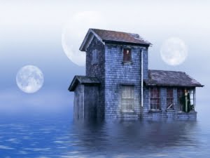 house, moons, lake