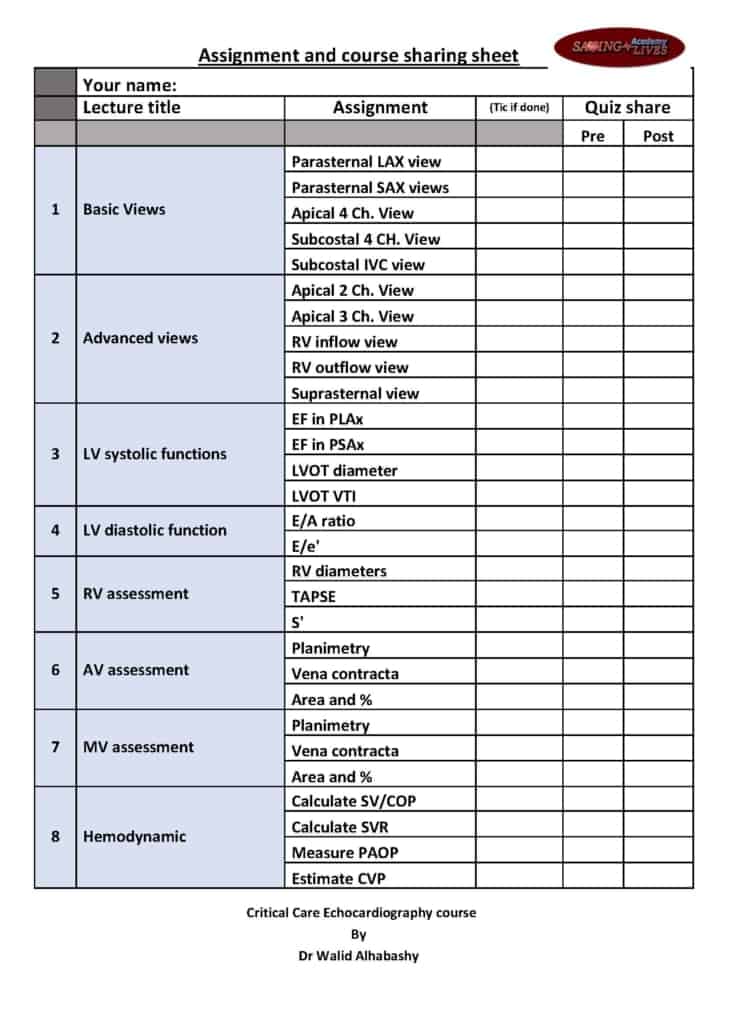 CRITICAL CARE ECHO COURSE assignment